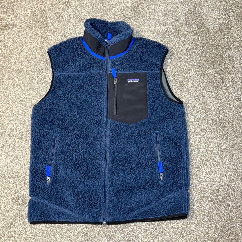 Patagonia Mens Classic Retro-X Fleece Vest Navy Blue Large 23048 Full Zip Sherpa
